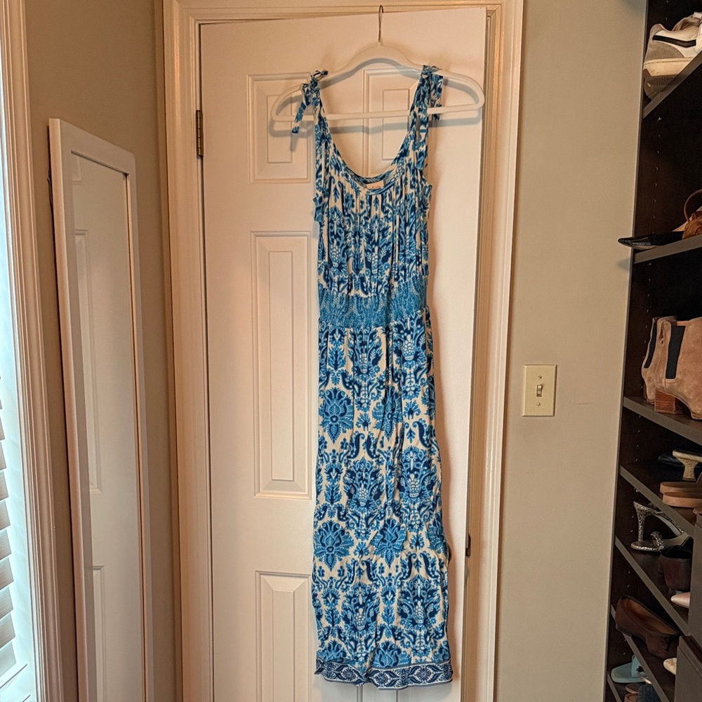 Plenty by Tracy Reese Blue and Cream Patterned Maxi Dress